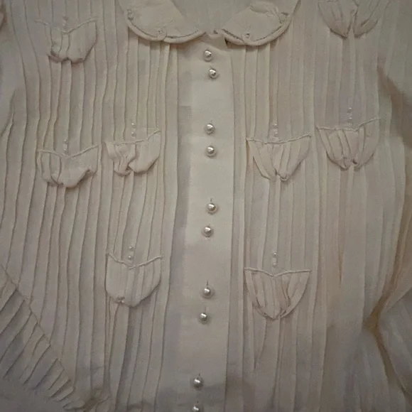 Vintage Simon Chang Silk Blouse Womens 6 Ivory Pintuck Romantic Victorian Top - Picture 4 of 6